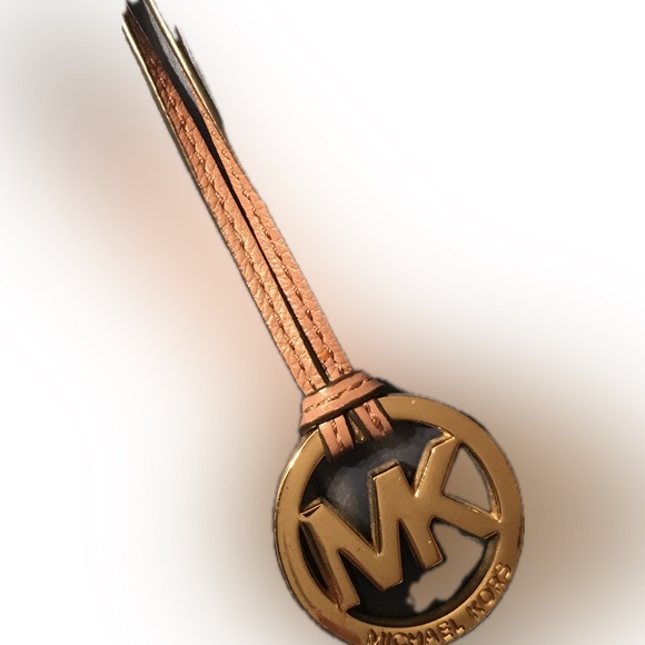 Michael Kors MK Charm Hang Tag Gold Tone Keychain Key Fob Charm Long Strap - Picture 1 of 3
